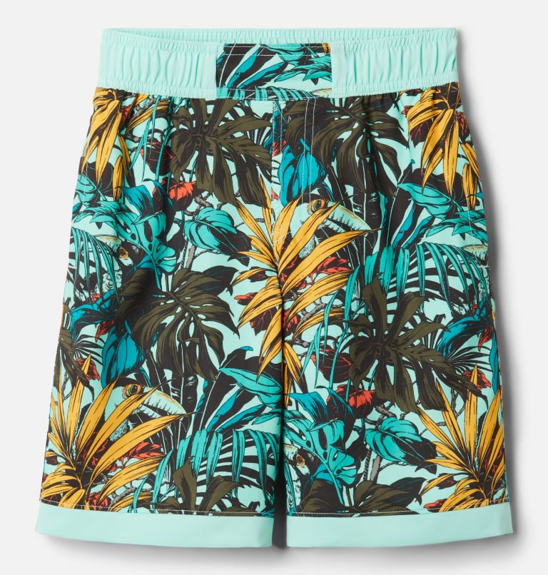 Boys' Sandy Shores Board Shorts, Color: Mint Cay Toucanical Multi, image 1