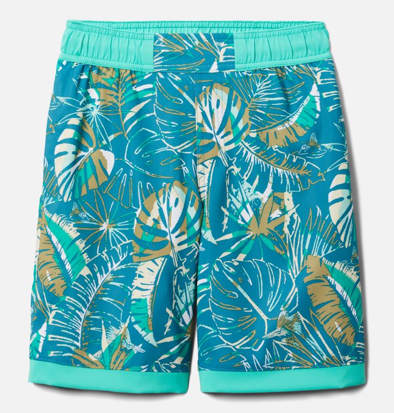 Boys' Sandy Shores Board Shorts, Color: Deep Marine King Palms, image 1