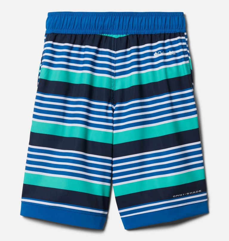 Boys' Sandy Shores Board Shorts, Color: Bright Indigo Milo Stripe, image 2