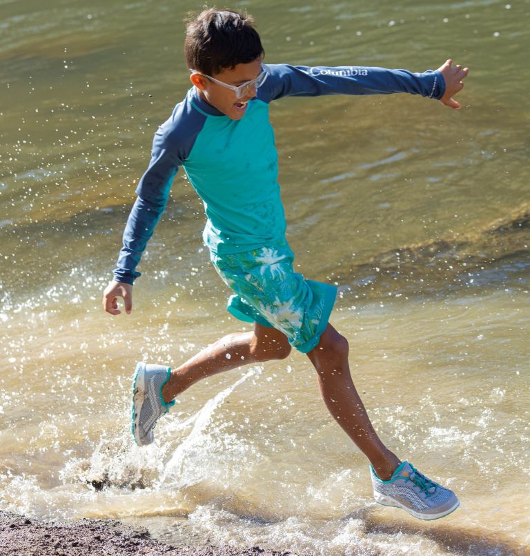 Thumbnail: Boys' Sandy Shores Boardshorts, Color: Bright Aqua Topo Palms, Bright Aqua, image 4