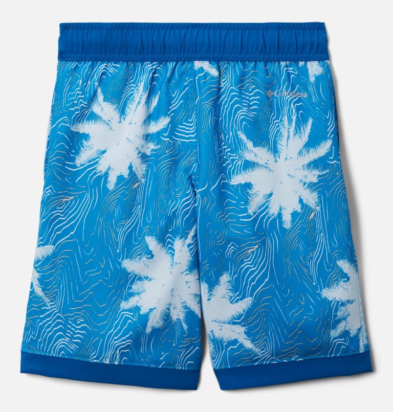 Boys' Sandy Shores Boardshorts, Color: Compass Blue Topo Palms, Bright Indigo, image 2