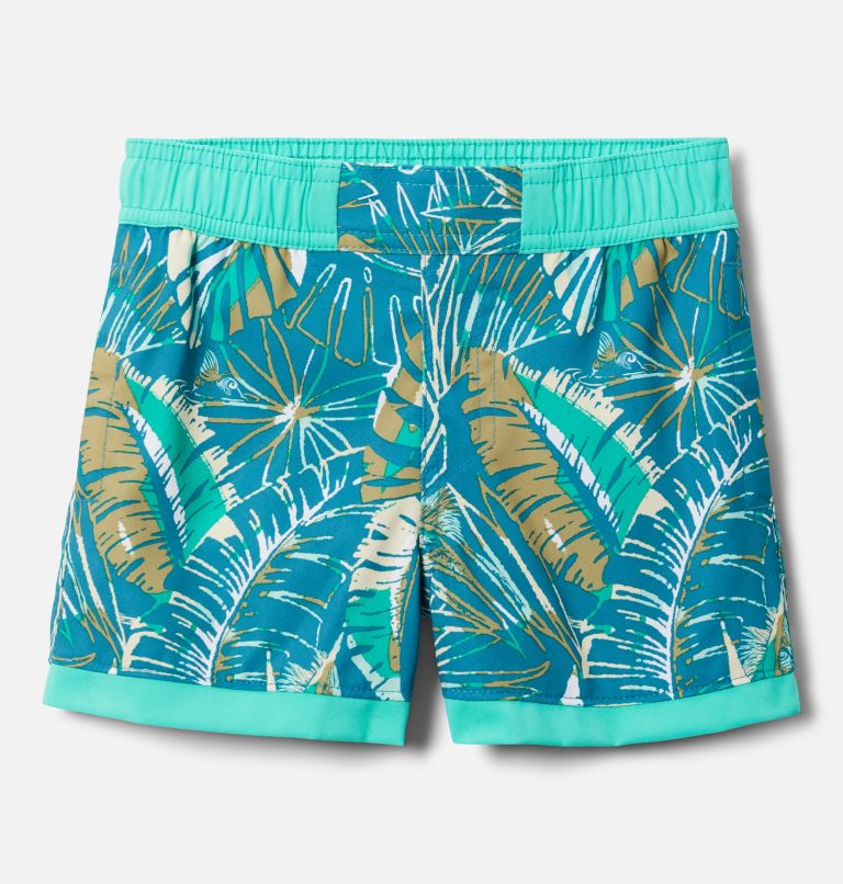 Thumbnail: Boys' Toddler Sandy Shores Board Shorts, Color: Deep Marine King Palms, image 1