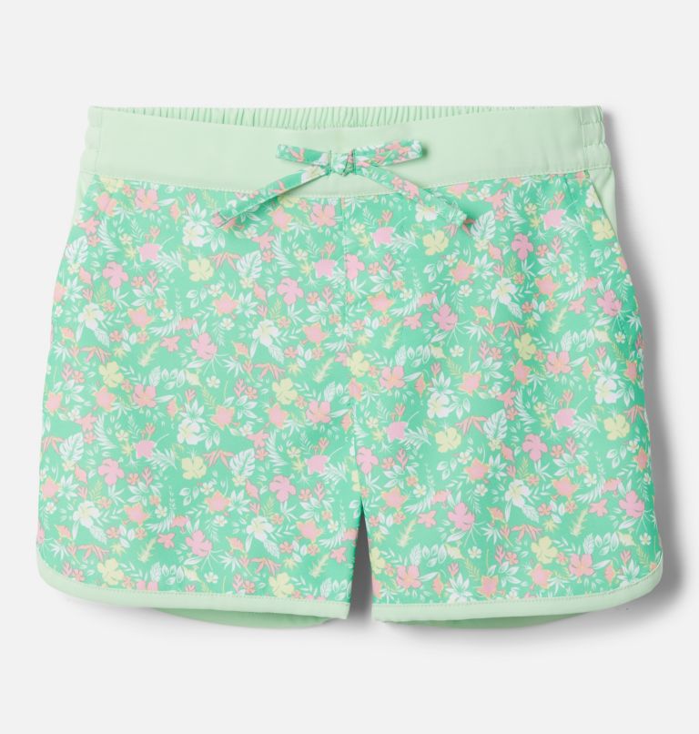 Thumbnail: Girls' Sandy Shores Board Shorts, Color: Light Jade Mini-Biscus, Key West, image 1