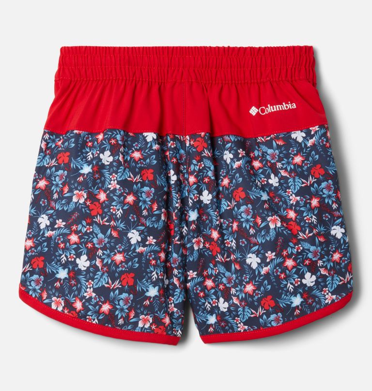 Thumbnail: Girls' Sandy Shores Board Shorts, Color: Nocturnal Mini-Biscus, Red LIly, image 2