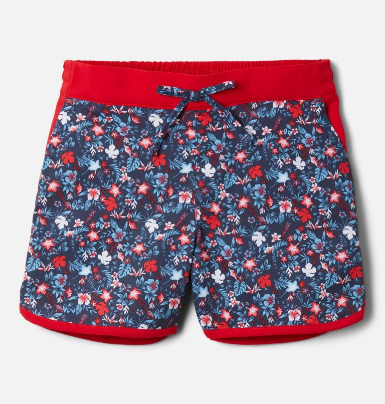 Thumbnail: Girls' Sandy Shores Board Shorts, Color: Nocturnal Mini-Biscus, Red LIly, image 1