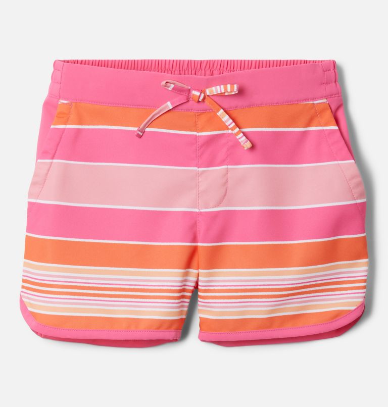Thumbnail: Girls' Sandy Shores Board Shorts, Color: Wild Geranium Danby Stripe, Wld Grnm, image 1