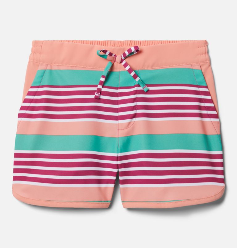 Girls' Sandy Shores Board Shorts, Color: Wild Fuchsia Milo Stripe, image 1