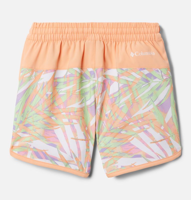 Girls' Sandy Shores Board Shorts, Color: Peach Dye Palms Tonal, Peach, image 2