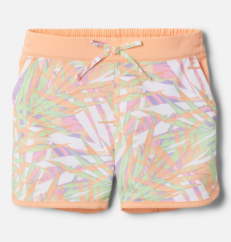 Girls' Sandy Shores Board Shorts, Color: Peach Dye Palms Tonal, Peach, image 1