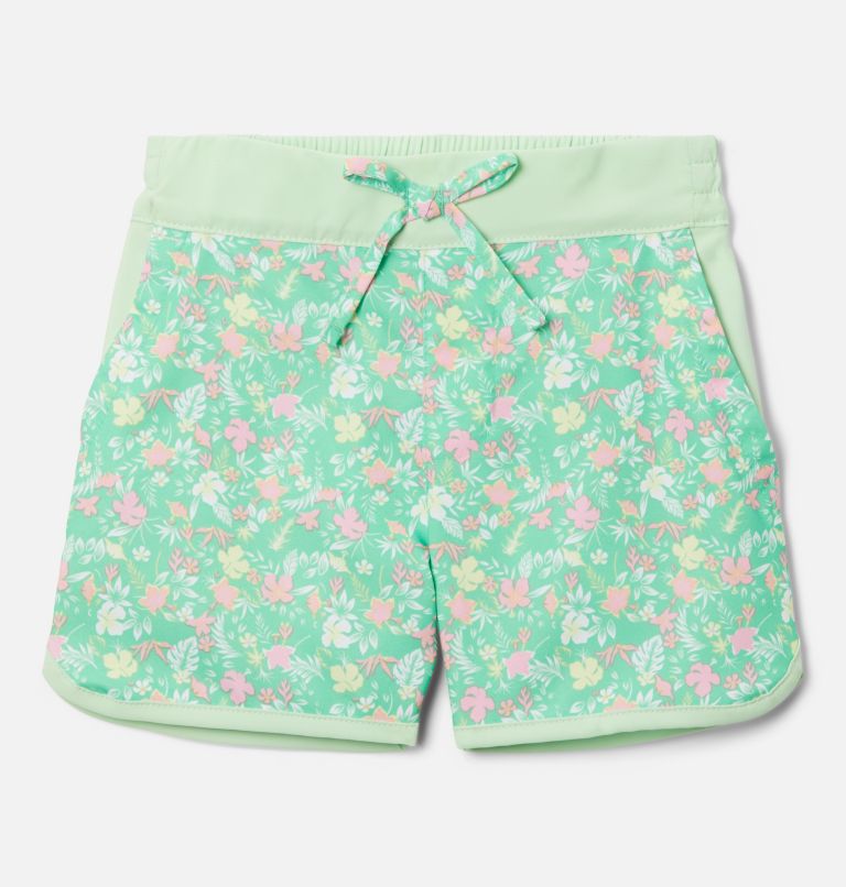 Girls' Toddler Sandy Shores Board Shorts, Color: Light Jade Mini-Biscus, Key West, image 1