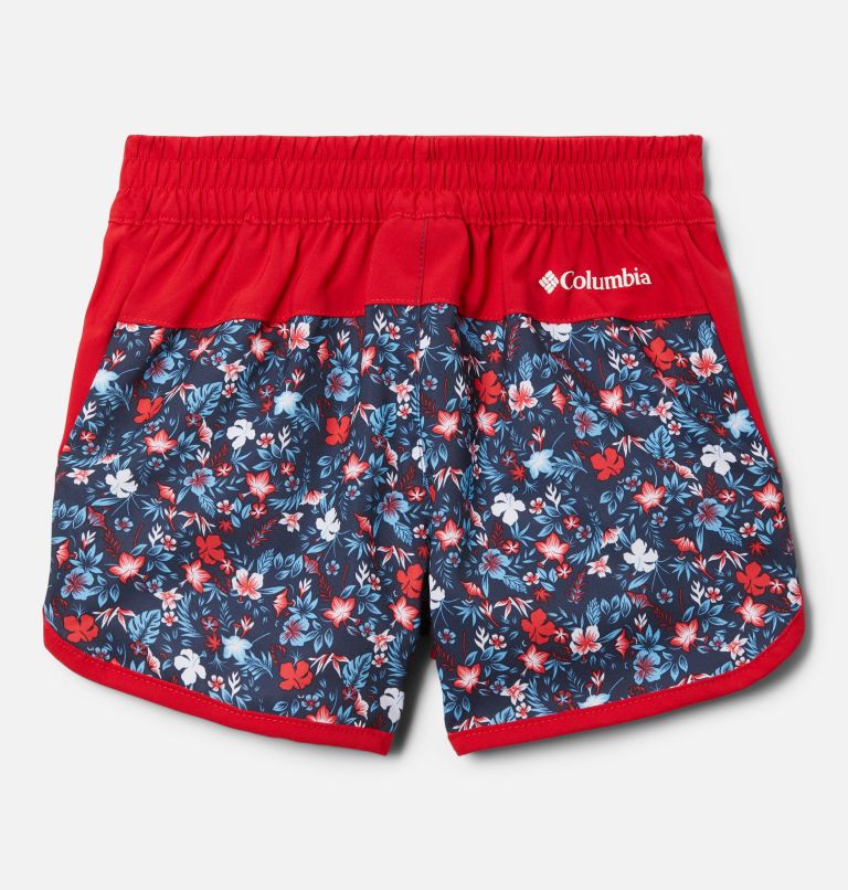 Thumbnail: Girls' Toddler Sandy Shores Board Shorts, Color: Nocturnal Mini-Biscus, Red LIly, image 2