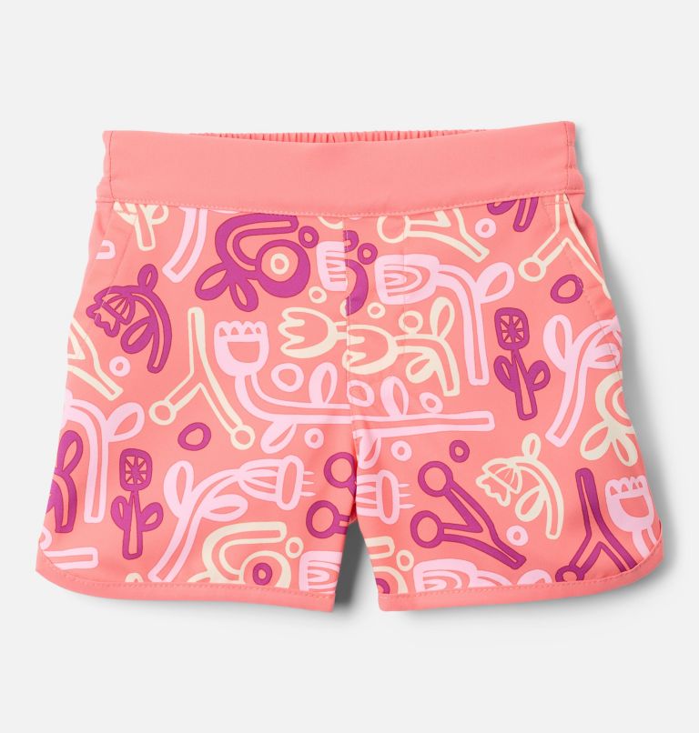Girls' Toddler Sandy Shores Board Shorts, Color: Hot Coral Marker Made, image 1