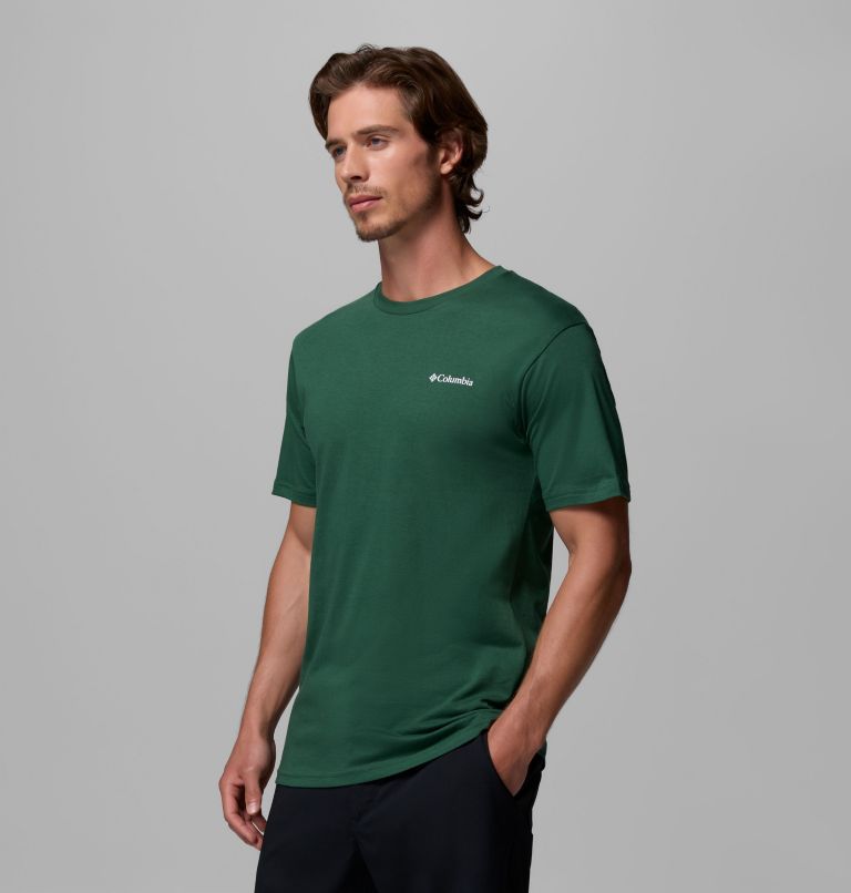 Men's North Cascades T-Shirt, Color: Rain Forest, Framed Treebark, image 4