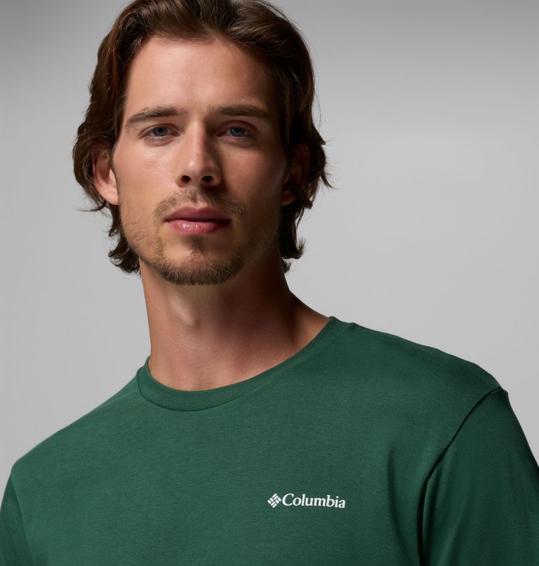 Men's North Cascades T-Shirt, Color: Rain Forest, Framed Treebark, image 5