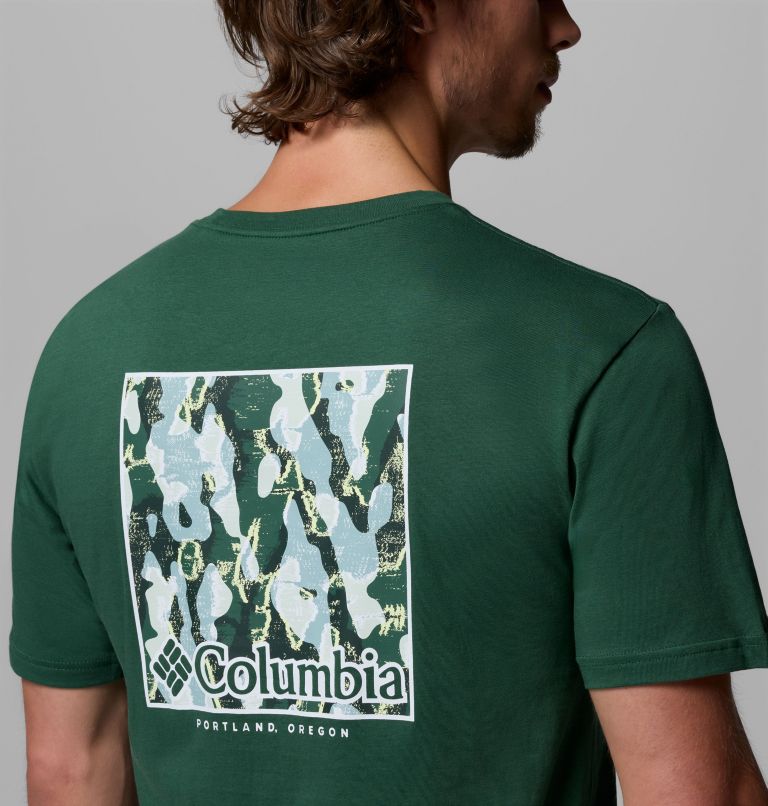 Men's North Cascades T-Shirt, Color: Rain Forest, Framed Treebark, image 6