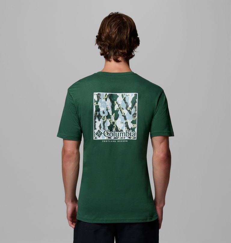 Men's North Cascades T-Shirt, Color: Rain Forest, Framed Treebark, image 1
