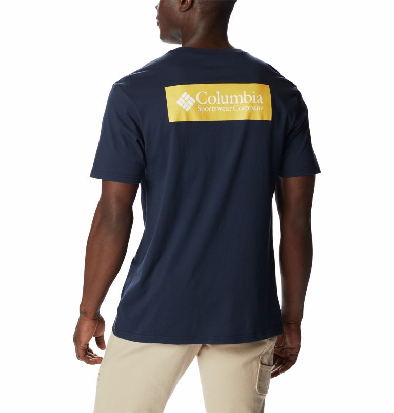 Men's North Cascades Tee Shirt, Color: Collegiate Navy, Golden Nugget, image 2