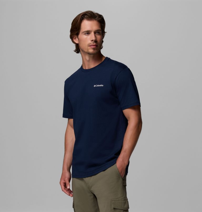 Men's North Cascades T-Shirt, Color: Collegiate navy, Framed Treebark, image 4