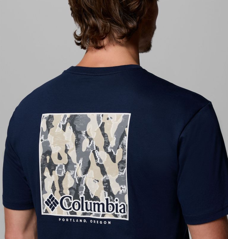 Men's North Cascades T-Shirt, Color: Collegiate navy, Framed Treebark, image 6