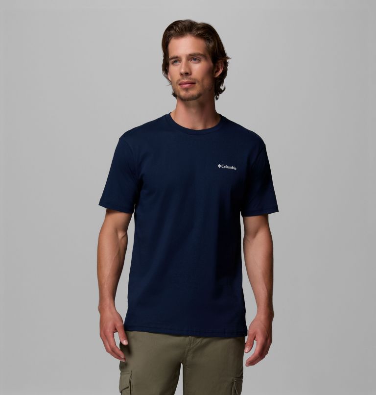 Men's North Cascades T-Shirt, Color: Collegiate navy, Framed Treebark, image 3