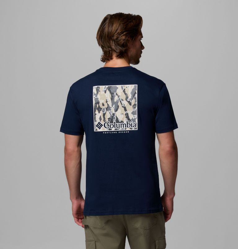 Men's North Cascades T-Shirt, Color: Collegiate navy, Framed Treebark, image 1