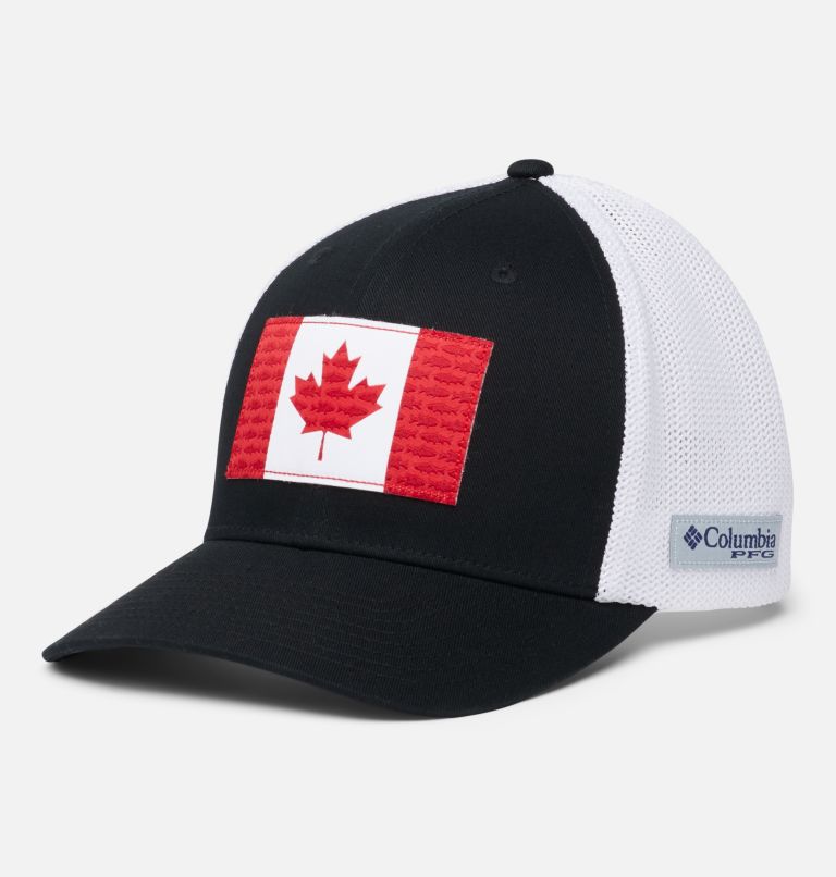 Thumbnail: PFG Fish Flag Mesh Ball Cap - High Crown, Color: Black, Canada Flag, image 1