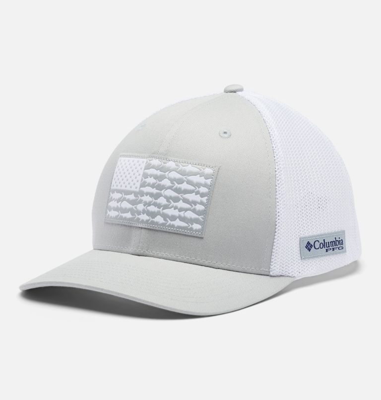 PFG Fish Flag Mesh Ball Cap, Color: Cool Grey, White, US Fish Flag, image 1