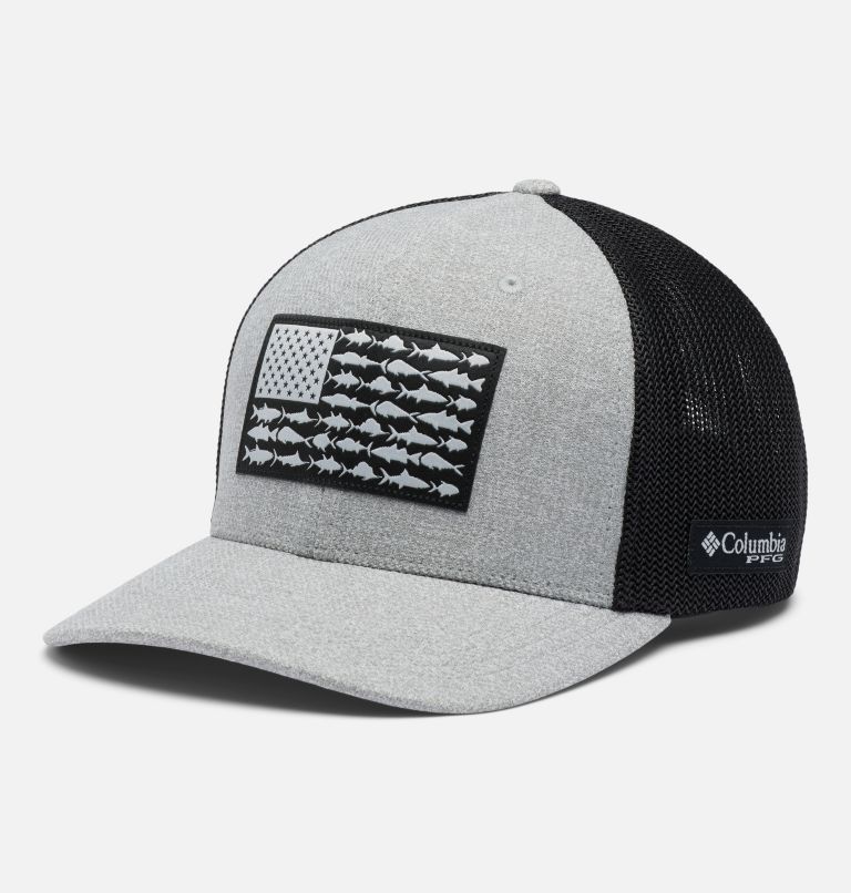 PFG Fish Flag Mesh Ball Cap, Color: Cool Grey Heather, Grill, US Fish Flag, image 1