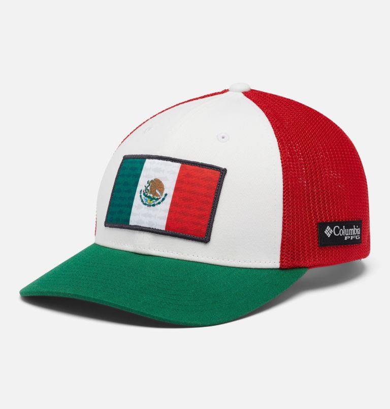 Thumbnail: PFG Fish Flag Mesh Ball Cap - High Crown, Color: White, Mexico Fish Flag, image 1