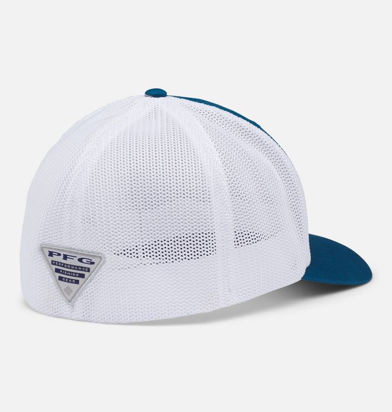 PFG Fish Flag Mesh Ball Cap - High Crown, Color: Aegean Blue, White, US Fish Flag, image 2