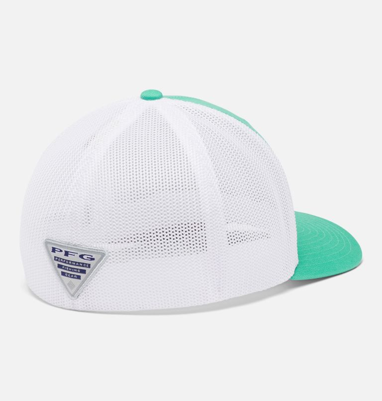 PFG Fish Flag Mesh Ball Cap - High Crown, Color: Electric Turquoise, White, Cool Grey, image 2