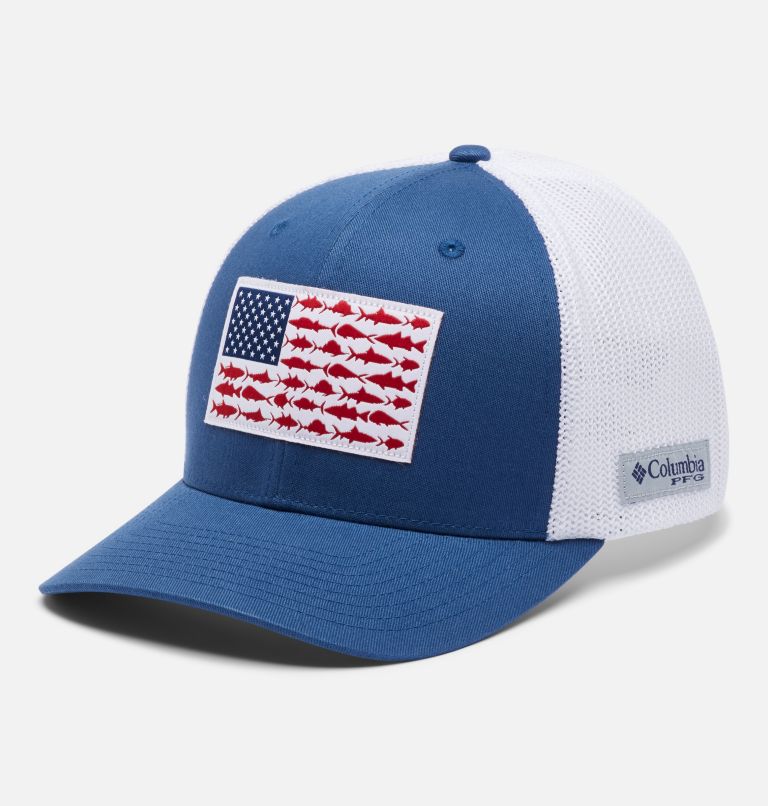PFG Fish Flag Mesh Ball Cap, Color: Night Tide, White, image 1