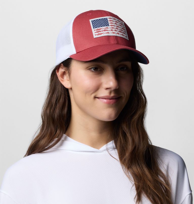 PFG Fish Flag Mesh Ball Cap, Color: Dusty Crimson, White, Nocturnal, image 5