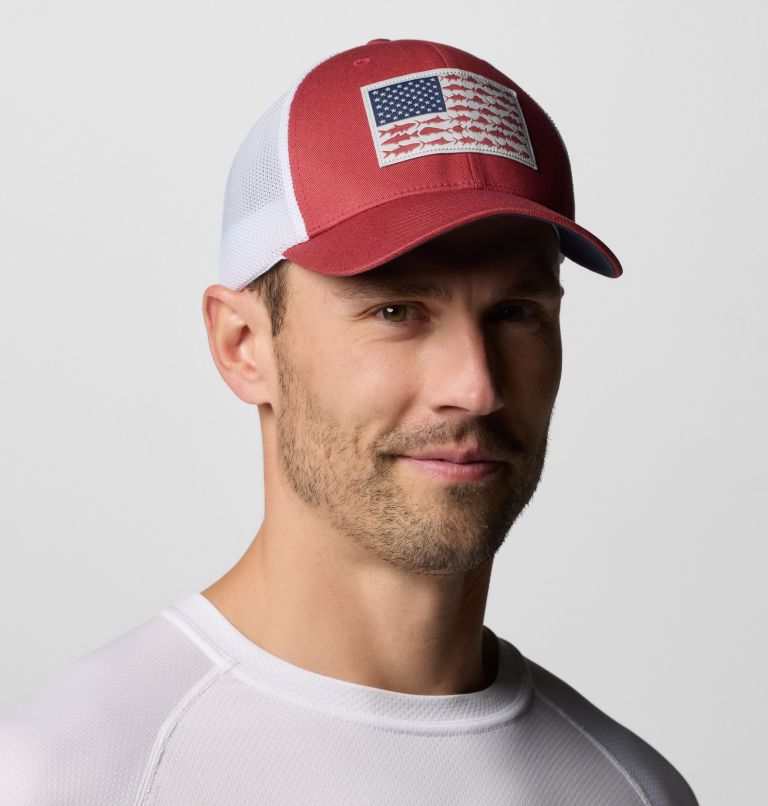 PFG Fish Flag Mesh Ball Cap, Color: Dusty Crimson, White, Nocturnal, image 3