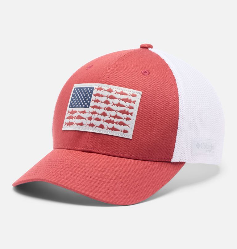 PFG Fish Flag Mesh Ball Cap, Color: Dusty Crimson, White, Nocturnal, image 1