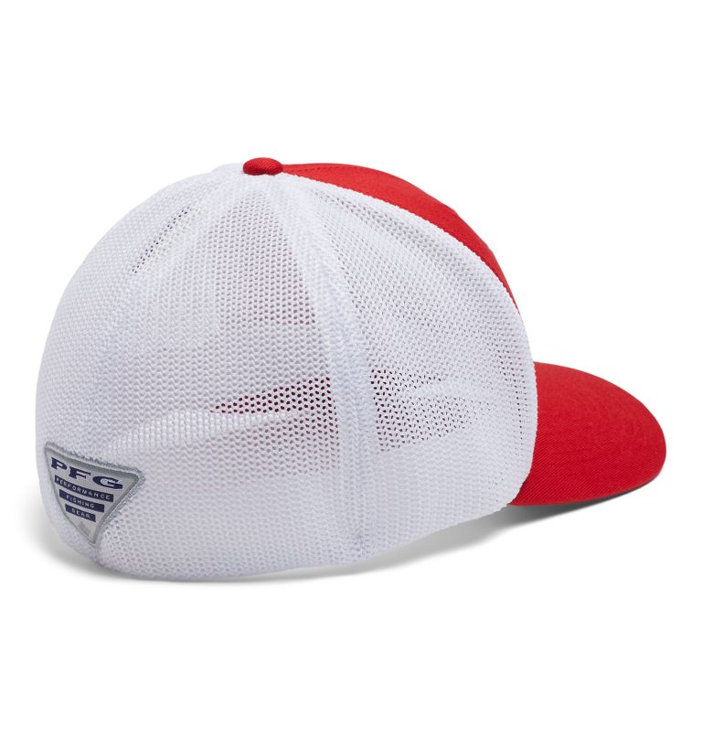 PFG Fish Flag Mesh Ball Cap - High Crown, Color: Red Spark, White, US Fish, image 2