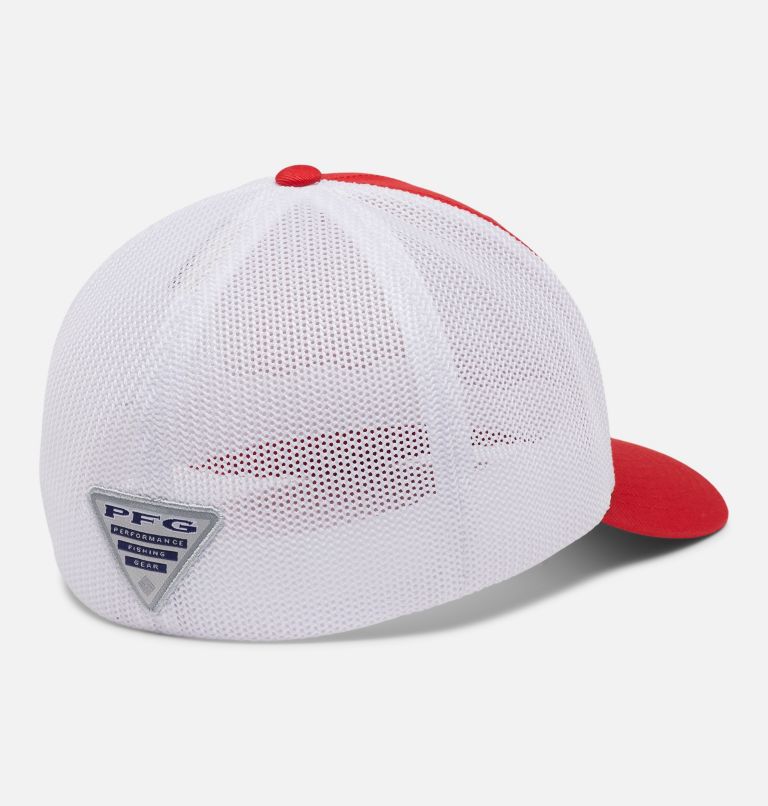 PFG Fish Flag Mesh Ball Cap - Mid Crown, Color: Red Spark, White, US Fish