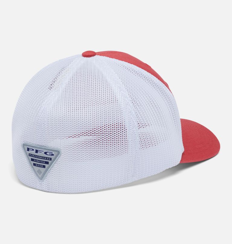 Thumbnail: PFG Hooks Mesh Ball Cap - High Crown, Color: Sunset Red, Silver, image 2