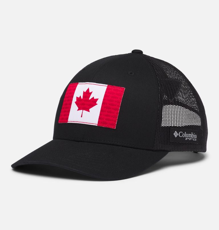 Thumbnail: Casquette de baseball PFG Mesh Snap Back Fish Flag, Color: Black, Canada Flag, image 1