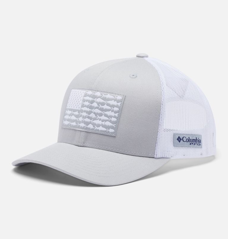 PFG Fish Flag Mesh Snap Back - High | 019 | O/S, Color: Cool Grey, White, US Fish Flag, image 1