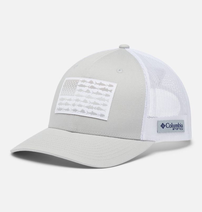 PFG Fish Flag Mesh Snapback, Color: Cool Grey, White, image 1