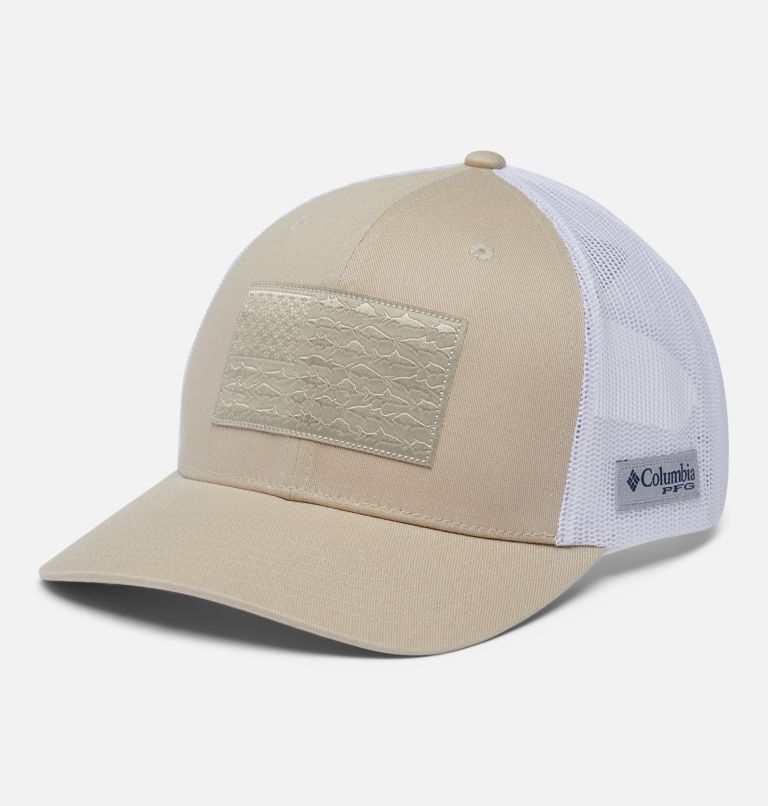PFG Fish Flag Mesh Snap Back | 160 | O/S, Color: Fossil, White, Fish Flag, image 1