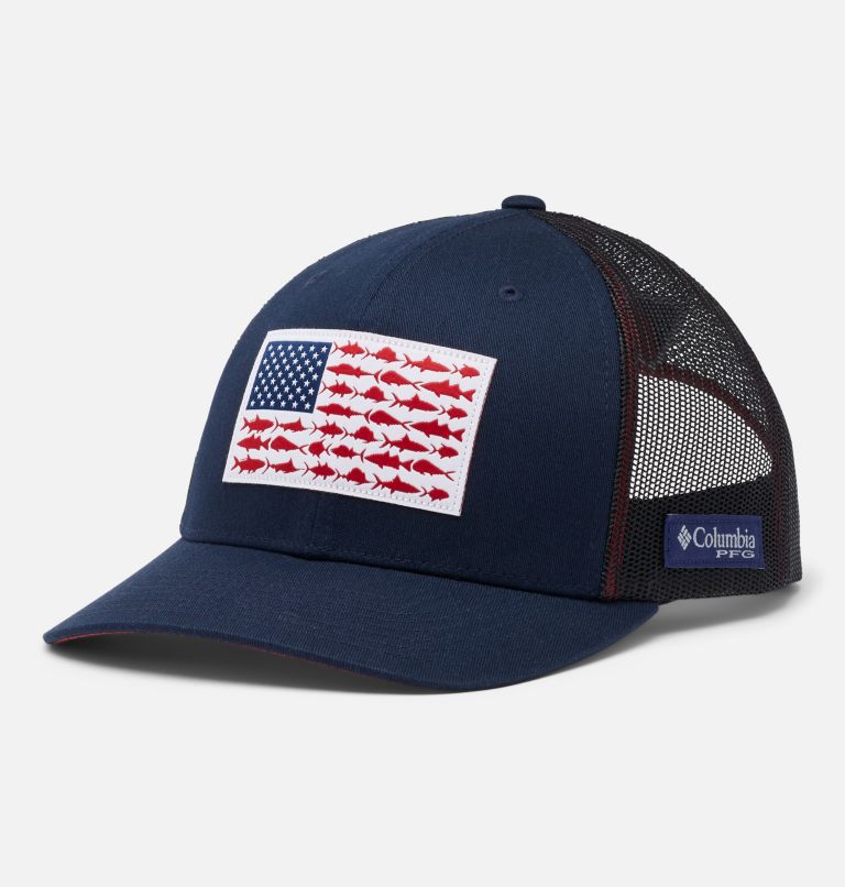 PFG Fish Flag Mesh Snap Back - High | 464 | O/S, Color: Collegiate Navy, Sunset Red, image 1