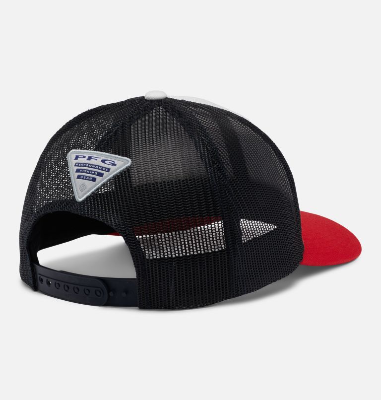 Thumbnail: PFG Fish Flag Mesh Snap Back - Mid | 103 | O/S, Color: White, Collegiate Navy, Red Spark, image 2