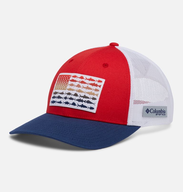 Thumbnail: PFG Fish Flag Mesh Snap Back - Low | 696 | O/S, Color: Red Spark, White, Carbon, image 1