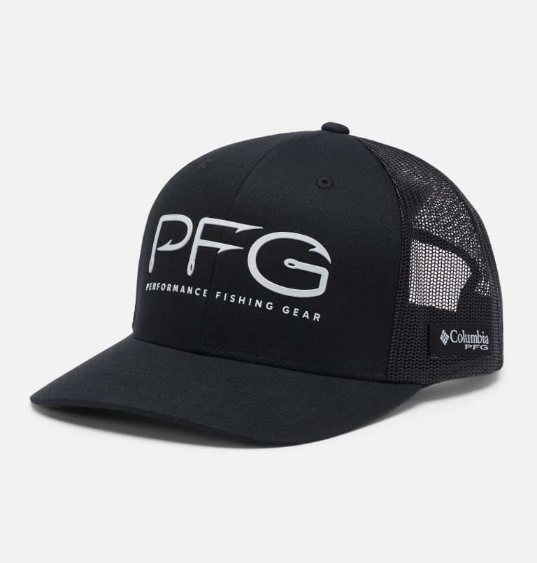 PFG Mesh Snap Back Hooks Ball Cap - High Crown, Color: Black, Silver PFG, image 1
