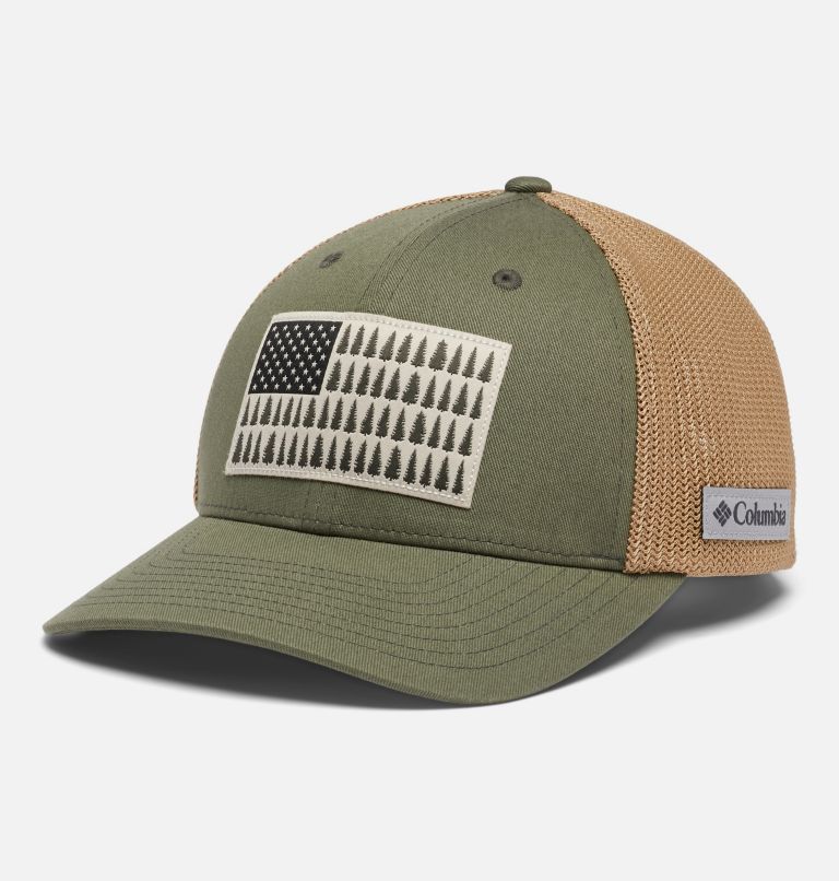 Thumbnail: Columbia Tree Flag Mesh Ball Cap - Low, Color: Stone Green, Ancient Fossil, image 1