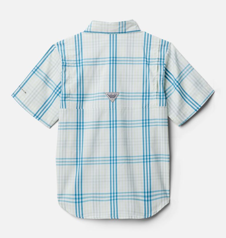 Boys' PFG Super Tamiami Short Sleeve Shirt, Color: Light Lime Blanket Gingham, image 2