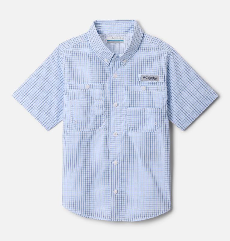 Boys' PFG Super Tamiami Short Sleeve Shirt, Color: Vivid Blue Multi Gingham, image 1