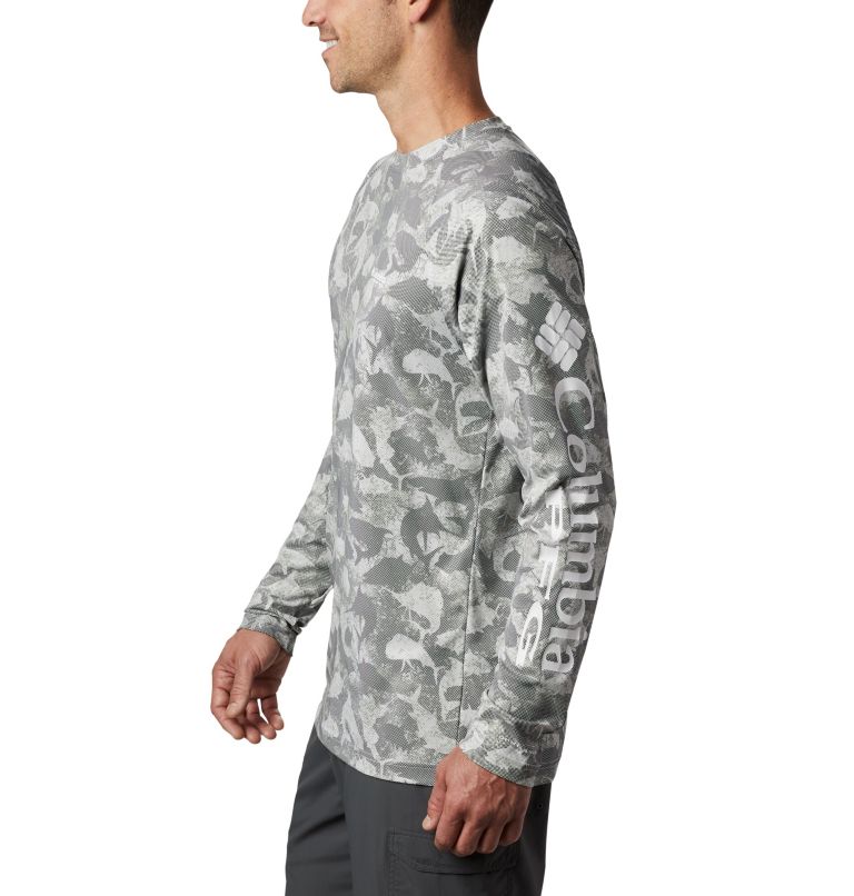Men's PFG Terminal Deflector Printed Long Sleeve Shirt, Color: Cool Grey Inside Out Camo, image 3